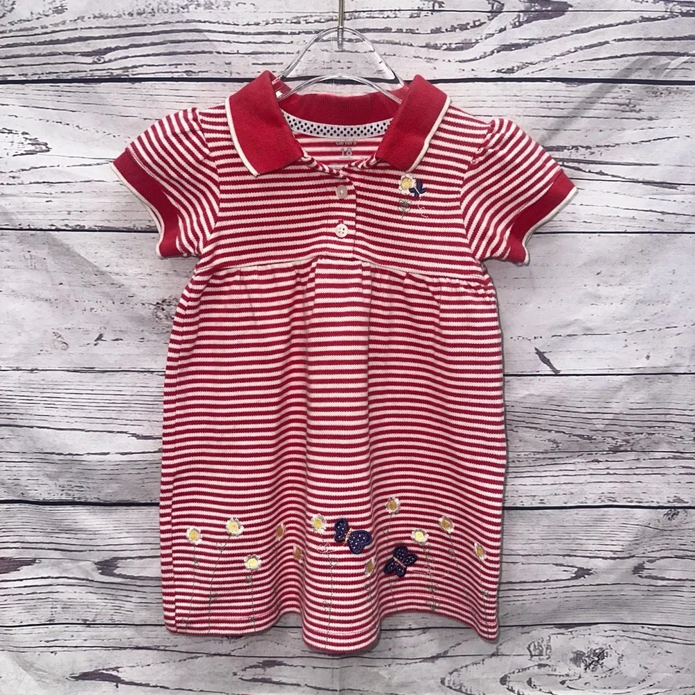 Carter’s Girls Red Striped Flower Butterfly Dress Size 18 Months